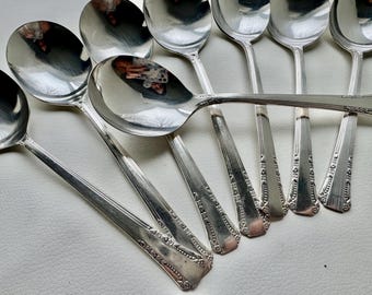 Vintage Rare Round Silverplate Soup Spoons - Set of 8 - Oneida Del Mar