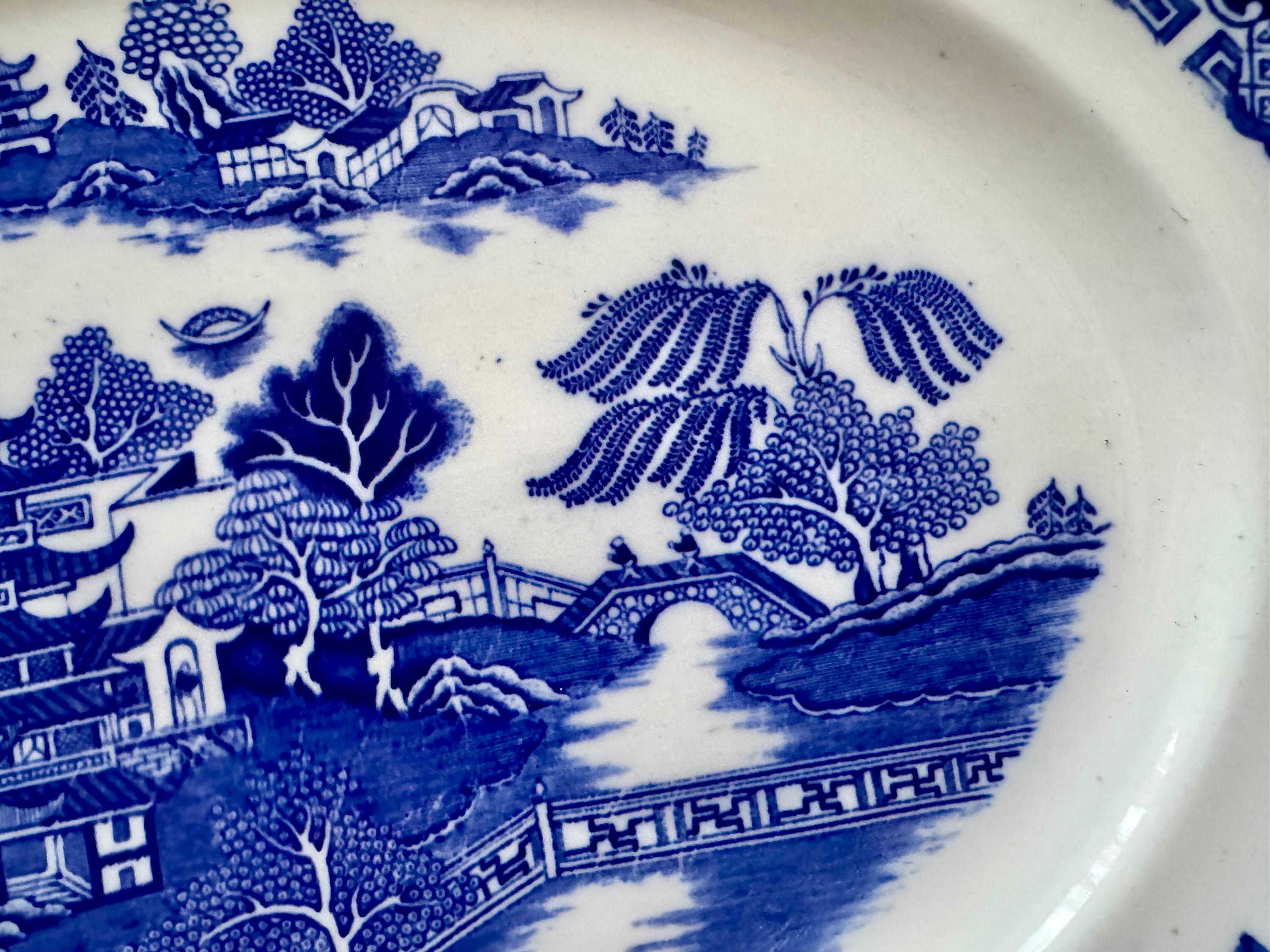 Antique T.G. Green Ming Blue Willow Transferware Platter, Gresley Ware