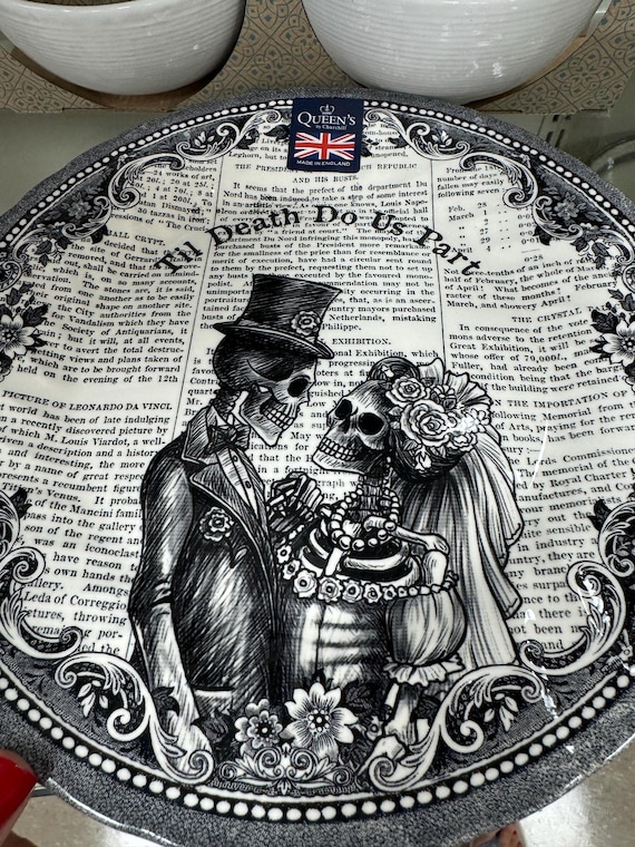 Skeleton Wedding Halloween Plate: Royal Wessex Transferware Dinner Plate