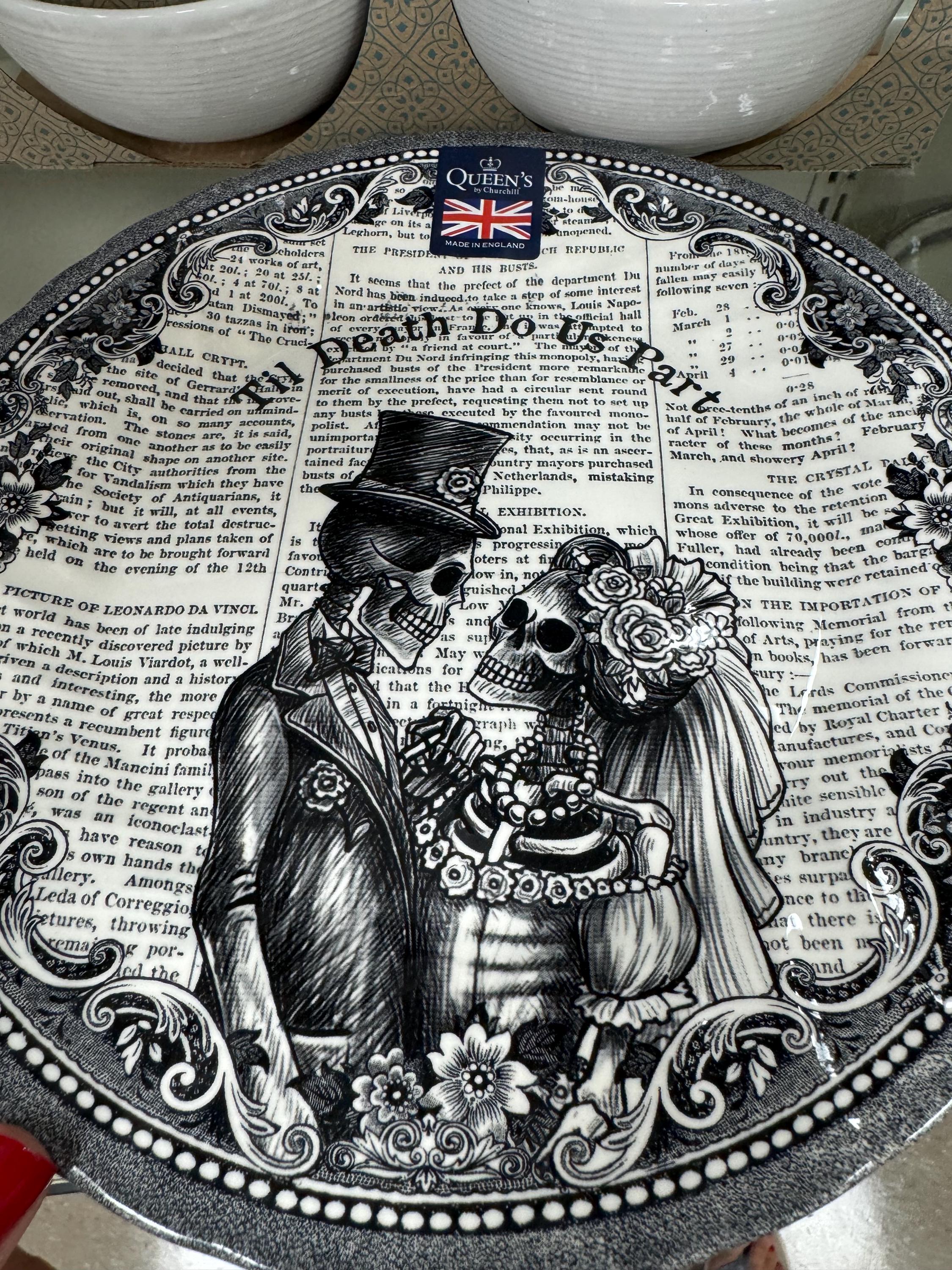 Skeleton Wedding Halloween Plate: Royal Wessex Transferware Dinner Plate