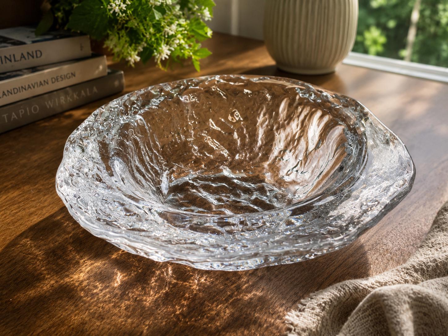 Vintage Iittala Ice Block Crystal Bowl by Tapio Wirkkala – Mid-Century Scandinavian Art Glass