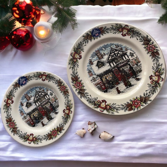 New Vintage Style Transferware - Christmas Toy Shop - Dinner or Snack Plates - Royal Stafford England