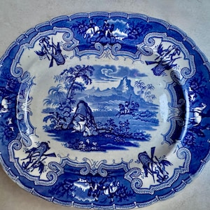Vintage or Antique Blue & White Transferware Serving Platters D. Antique The Chase