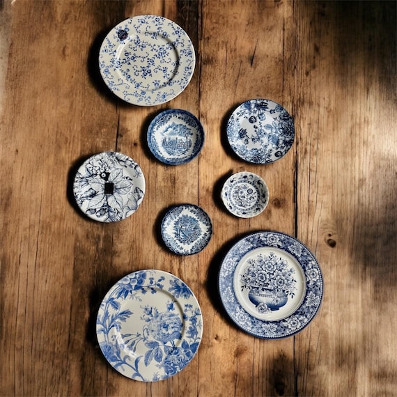 Vintage Blue & White Wall Plate Gallery – Curated Collection of 8 Plates