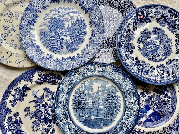 Vintage-Inspired Blue & White Dinner Plates - Mix Match Your Favorites - All Made in England