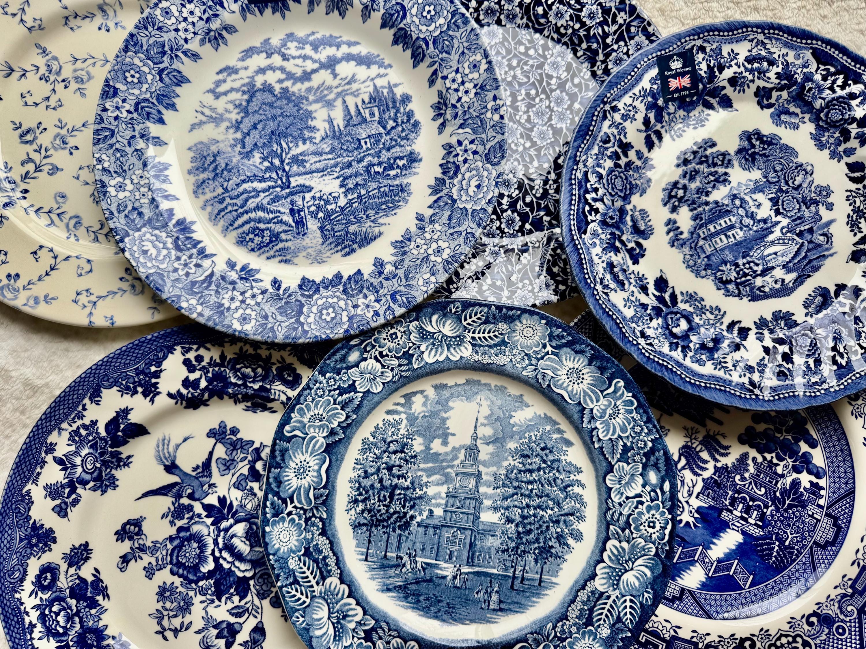Vintage-Inspired Blue & White Dinner Plates — Mix Match Your Favorites — Made in England