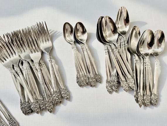 Vintage Northcraft Stainless Steel Flatware Set • Ornate Scroll Pattern, Japan