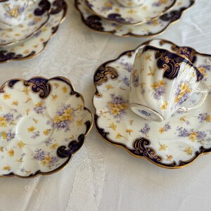 Antique Royal Style Tea Trio – Cobalt Gold & Violets Bone China Set image 10