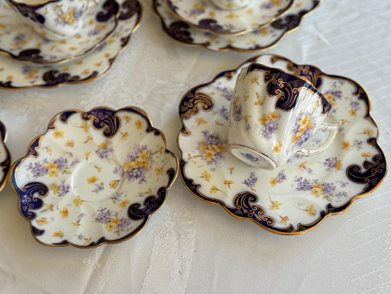 Antique Royal Style Tea Trio – Cobalt Gold & Violets Bone China Set image 10