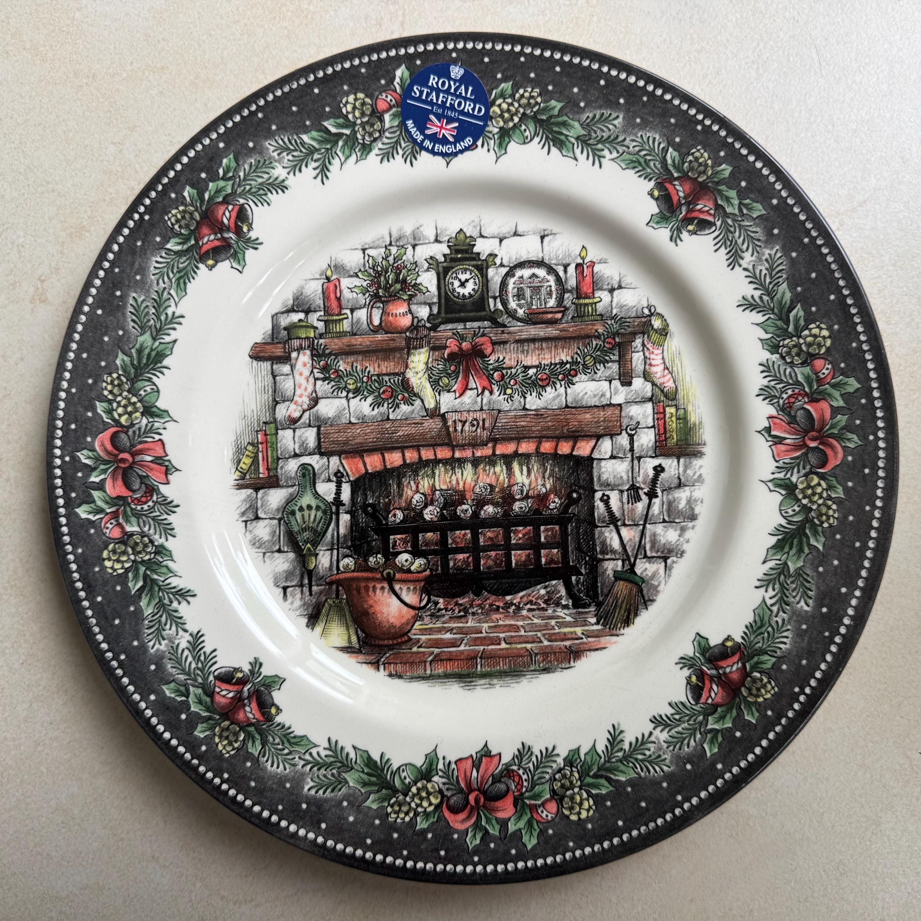 Vintage Style Transferware - Dinner Plates 11” - Royal Stafford England - Christmas Eve Santa