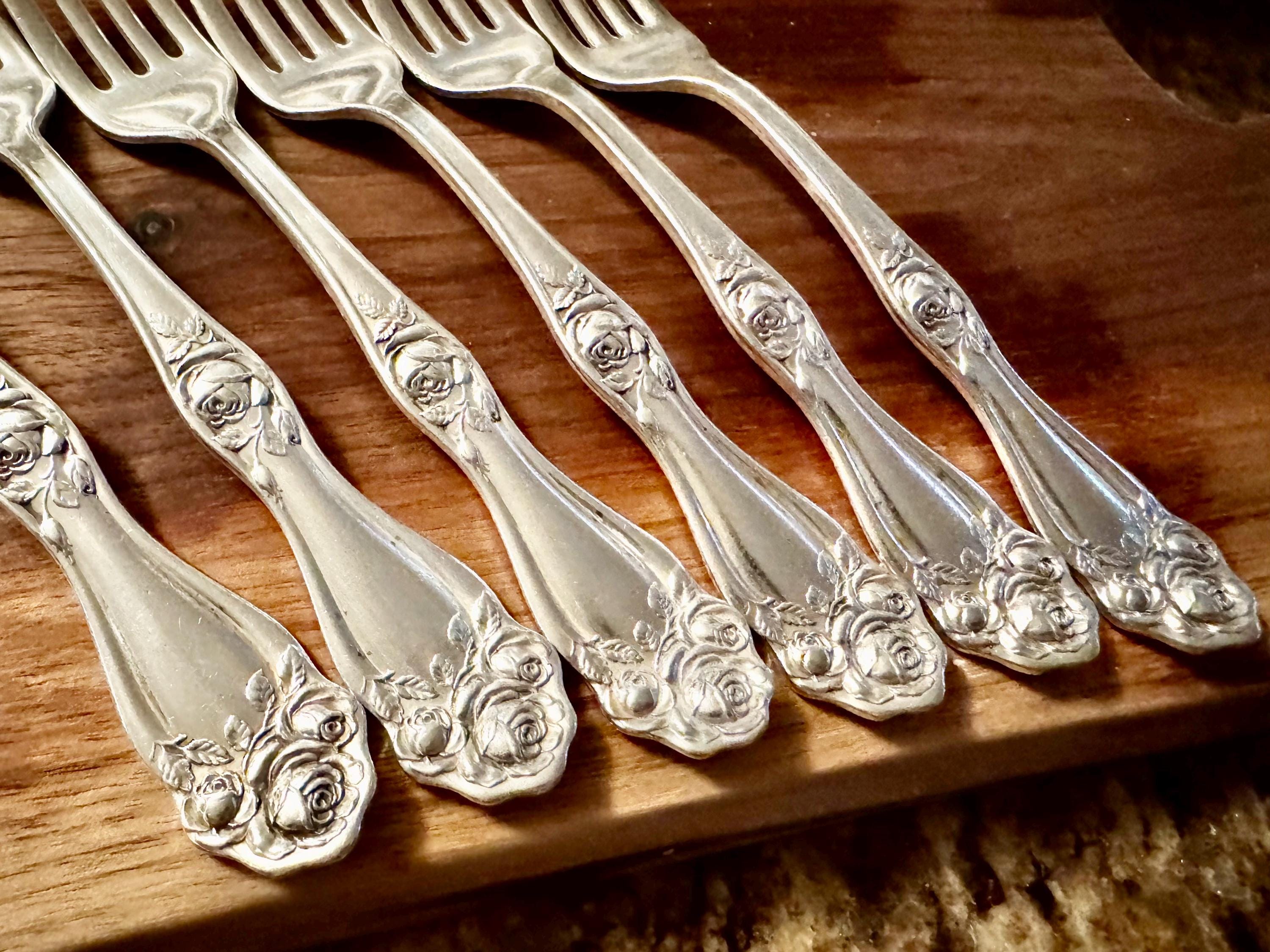 American Beauty Rose Dinner Forks – Set of 6 – International Silver (1909)