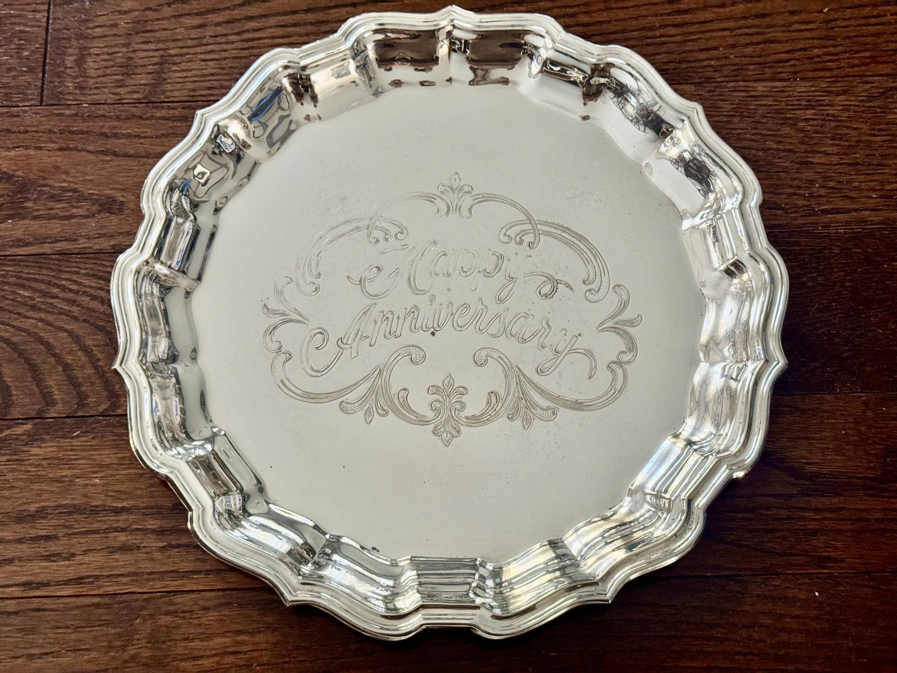 Vintage Silverplated Round Trays – Similar Ornate Scrollwork & Scalloped Edge – Sold Individually