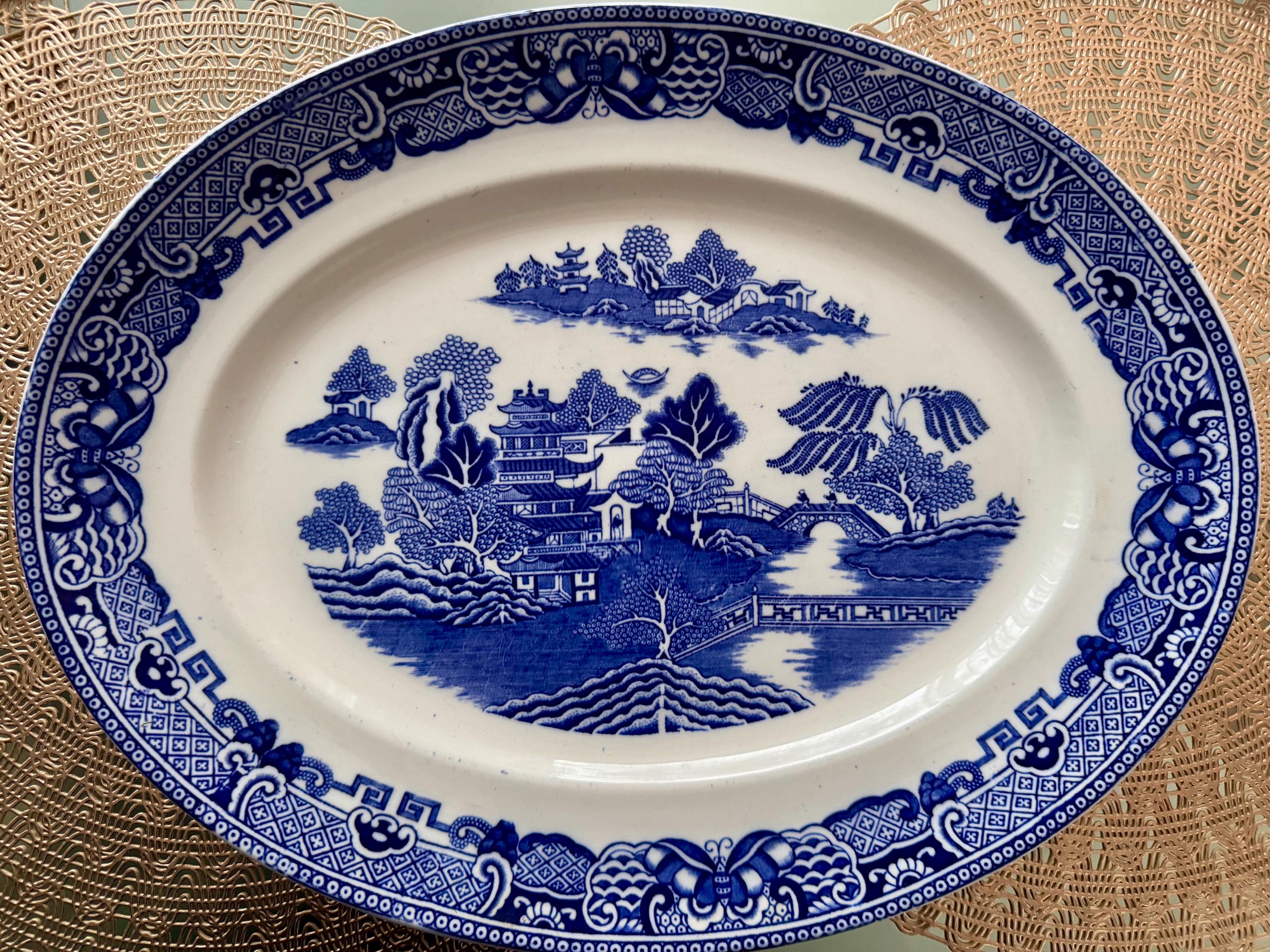 Antique T.G. Green Ming Blue Willow Transferware Platter, Gresley Ware