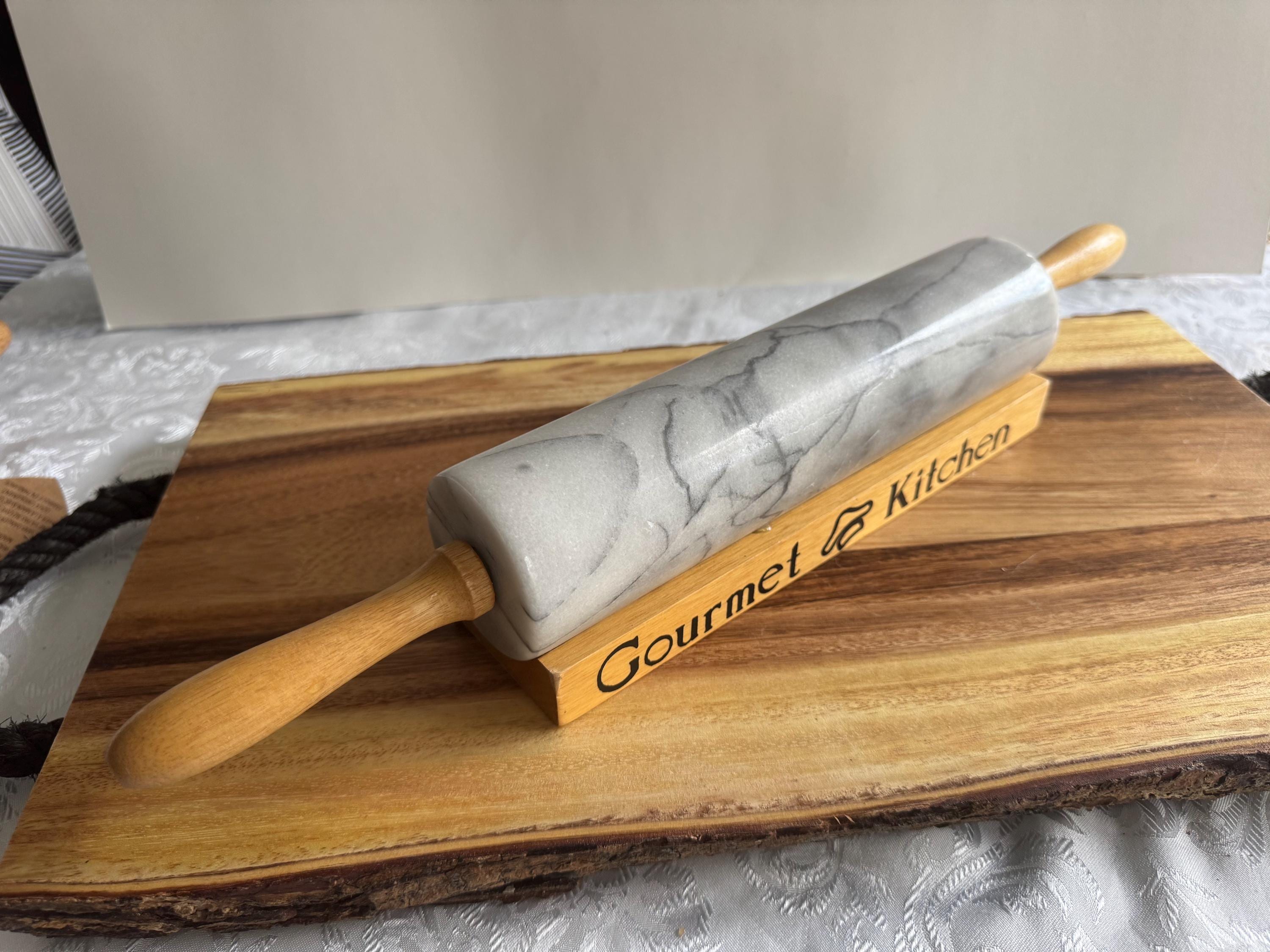 Vintage Solid Marble Rolling Pins with Wooden Handles & Original Stand – Sold Individually