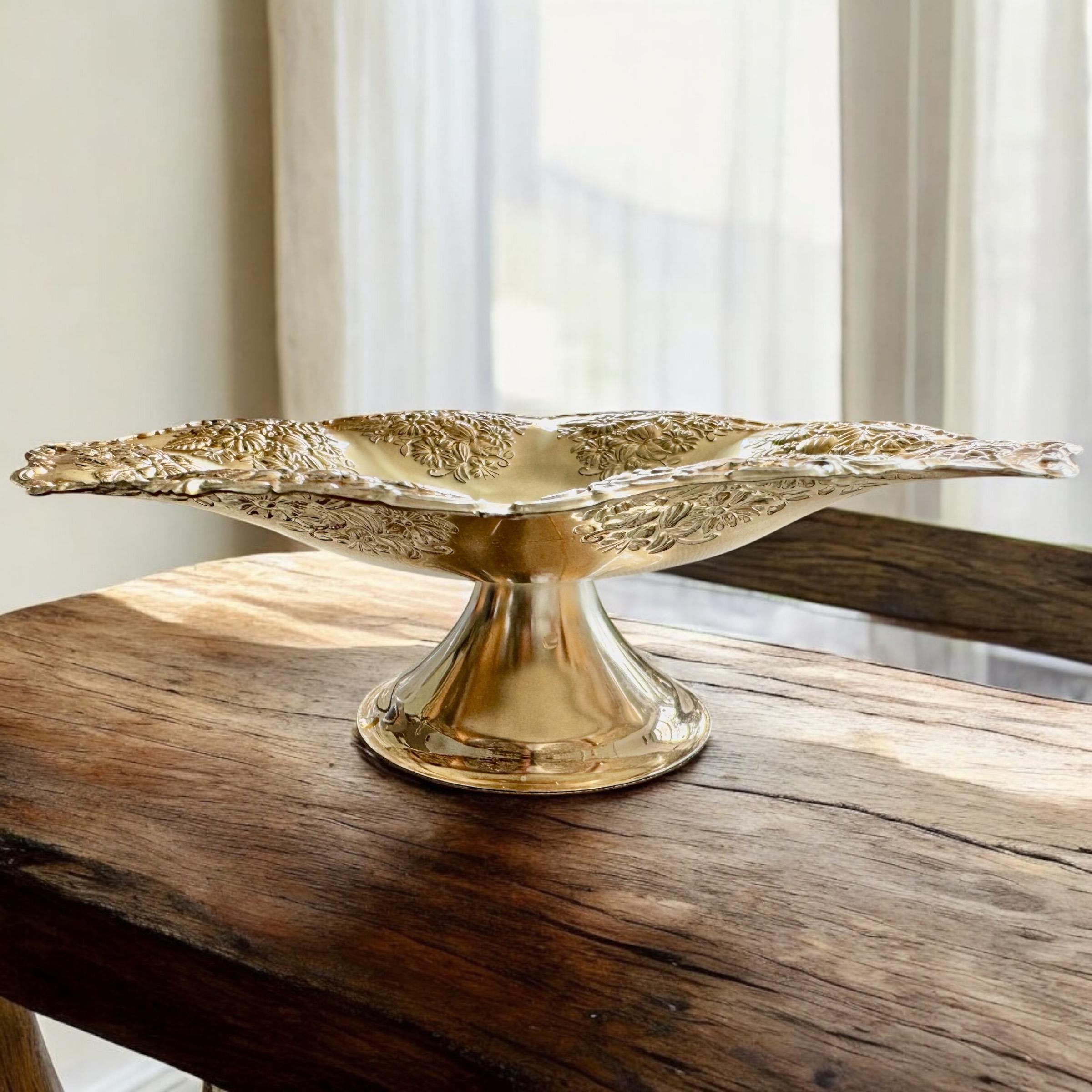 Vintage BMF Silverplated Footed Serving Bowl — Rose Embossed — Made in Western Germany