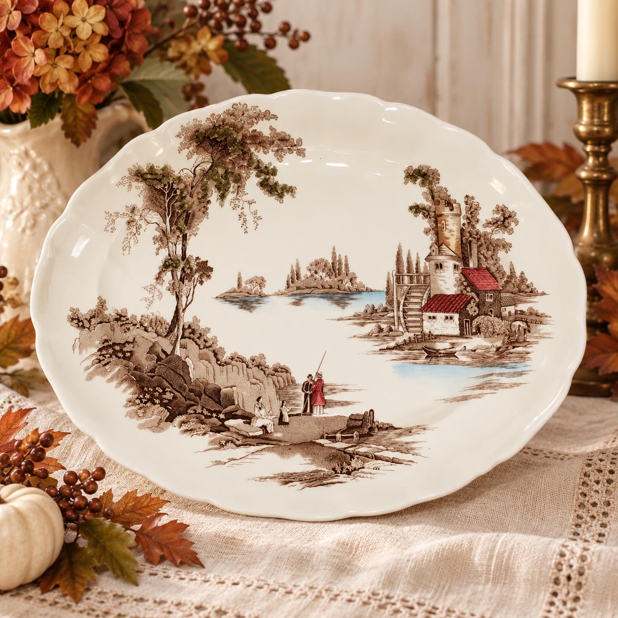 Vintage Johnson Brothers “The Old Mill” | 14” Serving Platter | English Transferware | Thanksgiving Platter | Wall Decor