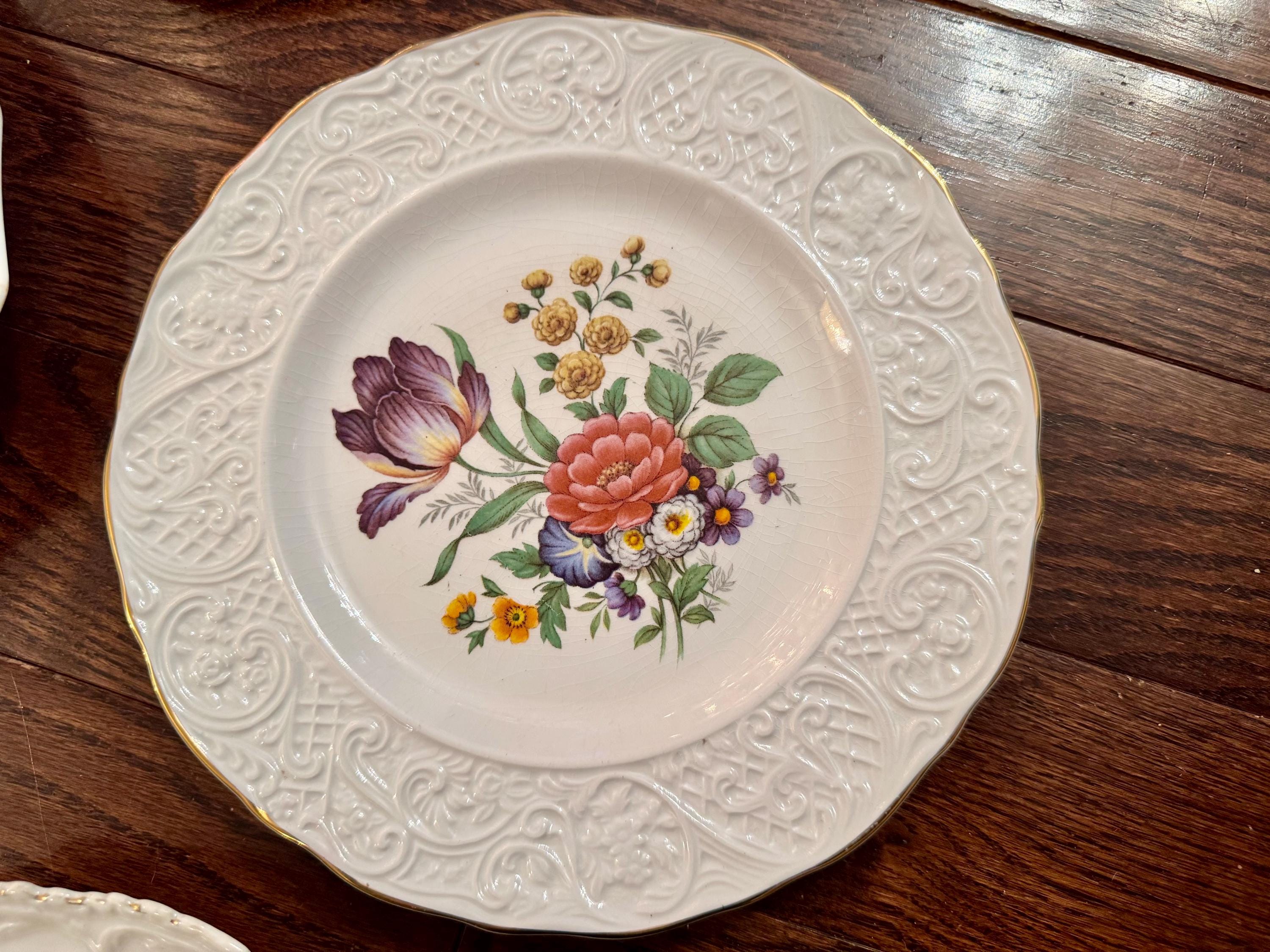 Vintage Floral Plate Wall Gallery Set of 5, Mason’s & Mismatched Porcelain Plates, Botanical Wall Decor
