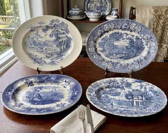 Vintage or Antique Blue & White Transferware Serving Platters