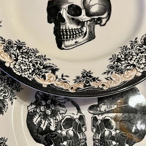 Vajilla de estilo vintage con motivos de esqueletos para bodas y Halloween — Plato llano de 28 cm — Royal Stafford, Inglaterra imagen 7