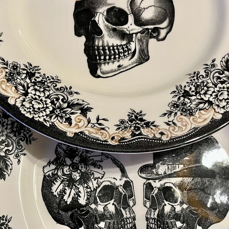 Vajilla de estilo vintage con motivos de esqueletos para bodas y Halloween — Plato llano de 28 cm — Royal Stafford, Inglaterra imagen 7