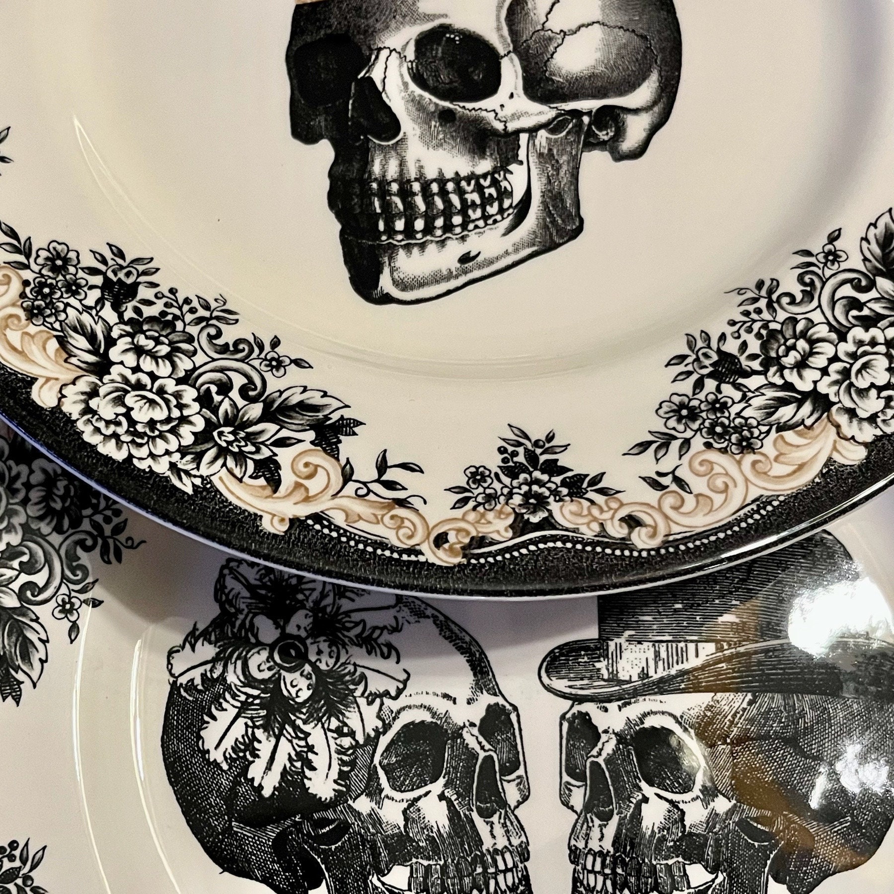 Vintage Style Transferware — Wedding Skeletons Halloween — Dinner Plate 11” — Royal Stafford England