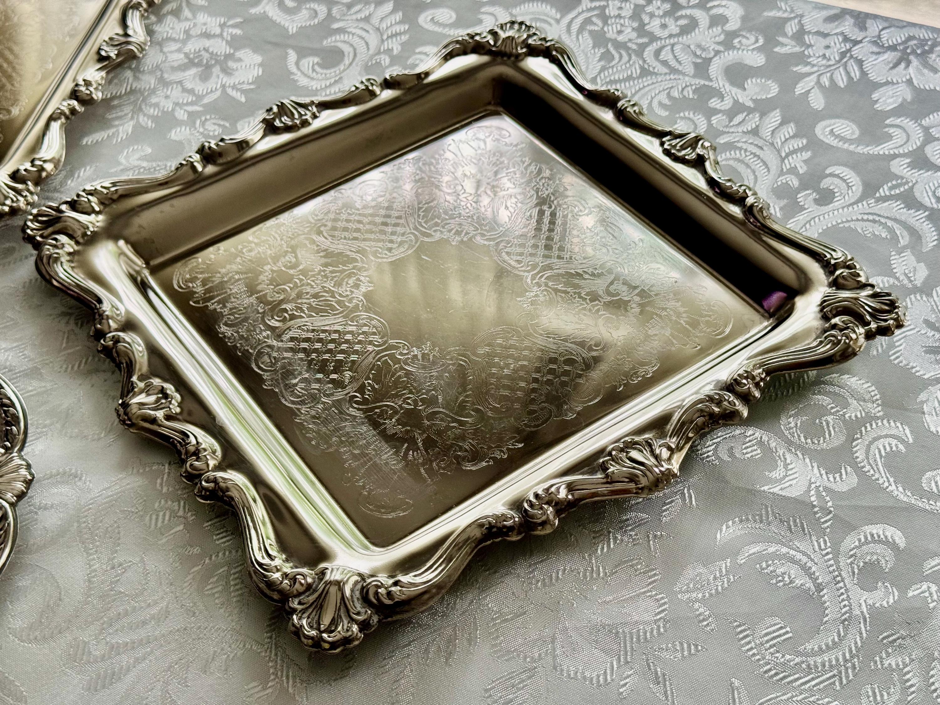 Vintage & Antique Rectangular or Square Silverplate Serving Trays — Ornate Decorative Trays — Choose Your Style