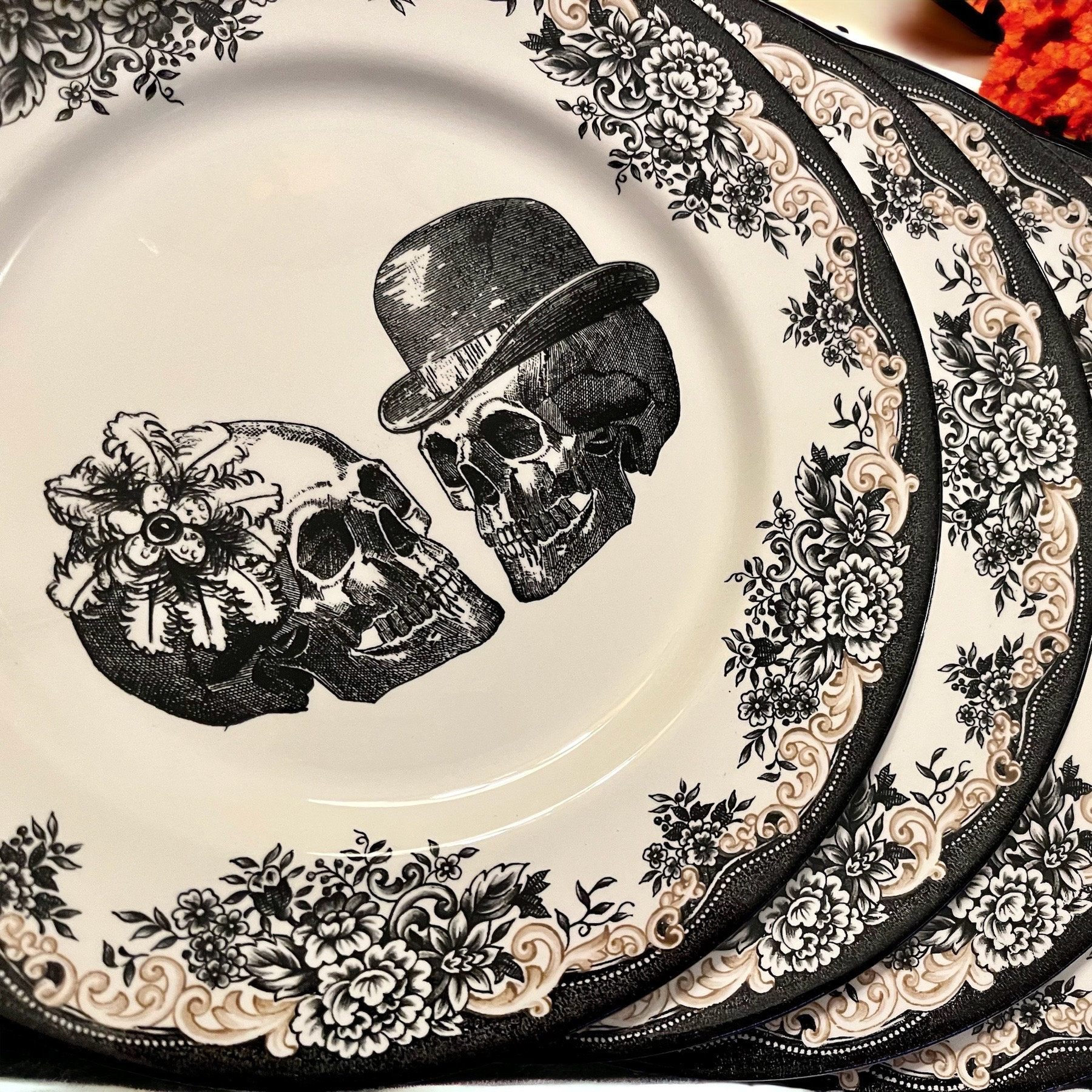 Vintage Style Transferware — Wedding Skeletons Halloween — Dinner Plate 11” — Royal Stafford England