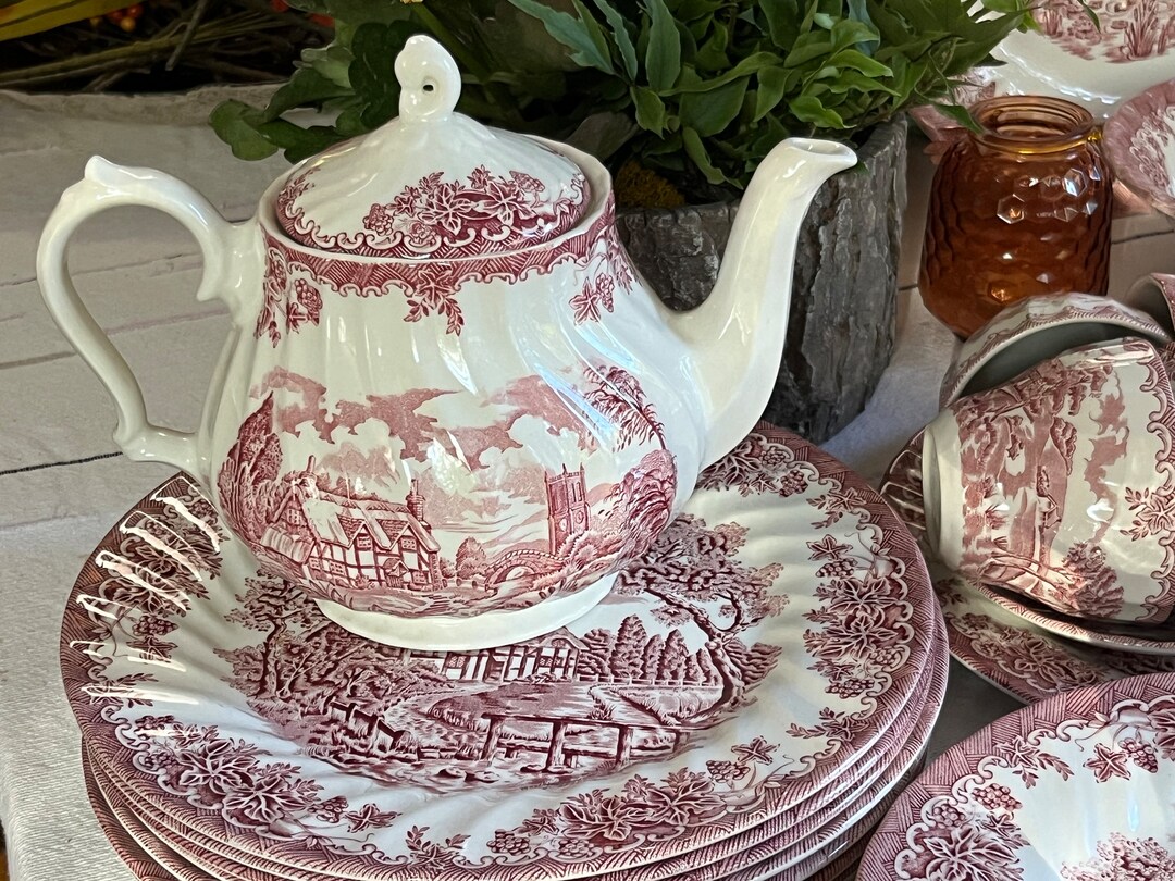 Vintage Churchill England Dinnerware the Brook in Pink Dishes Custom