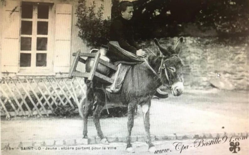 K&ouml;nnte beinhalten: Ein Schwarzwei&szlig;foto von einem jungen Menschen, der auf einem Esel reitet. Der Esel tr&auml;gt einen Holzkarren mit einem gro&szlig;en Fass. Das Foto wurde vor einem wei&szlig;en Geb&auml;ude mit einem Fenster aufgenommen.