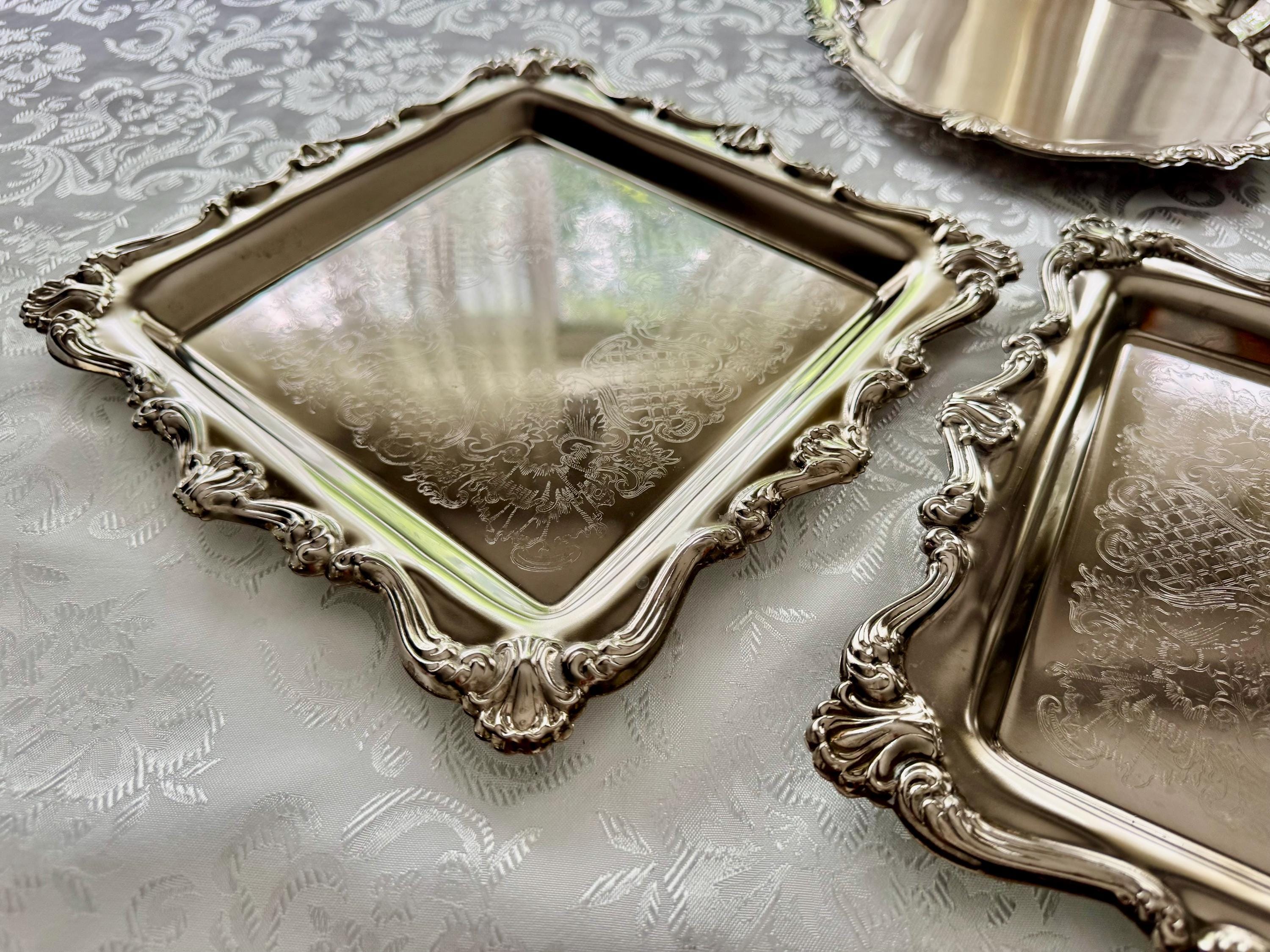 Vintage & Antique Rectangular or Square Silverplate Serving Trays — Ornate Decorative Trays — Choose Your Style