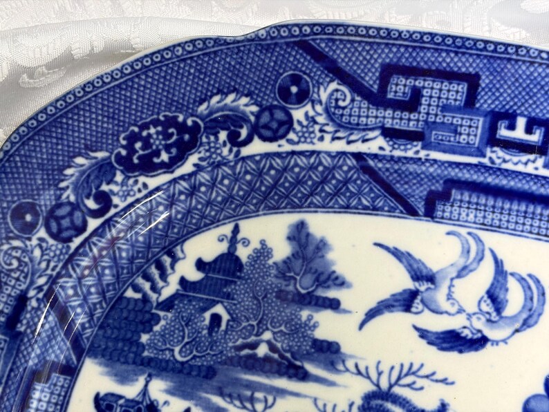 Antique or Vintage Blue White Transferware Platters | W. Ridgway Blue Willow 1912–1927, Royal Grafton Bone China, Wood & Sons England image 16