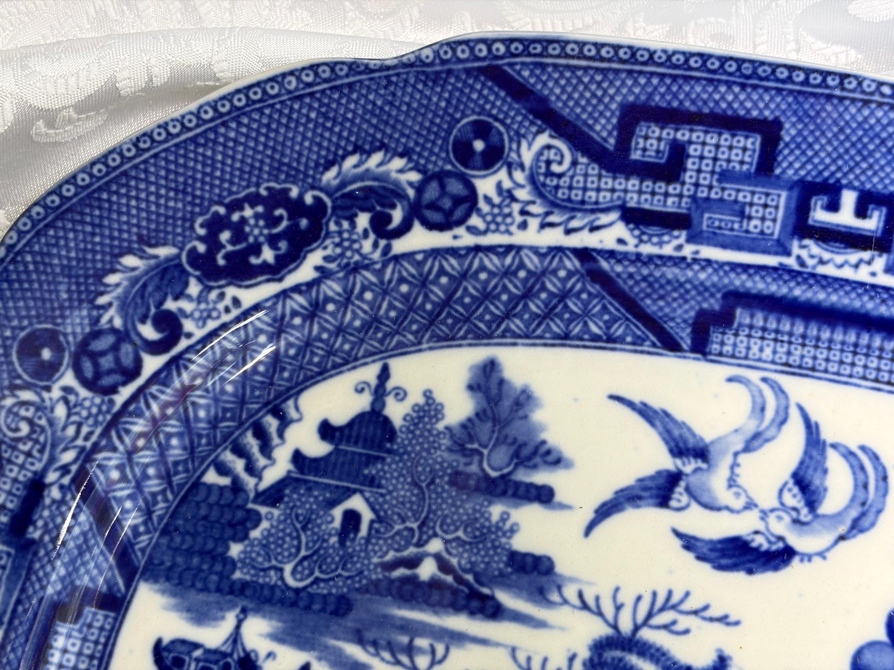 Antique or Vintage Blue White Transferware Platters | W. Ridgway Blue Willow 1912–1927, Royal Grafton Bone China, Wood & Sons England