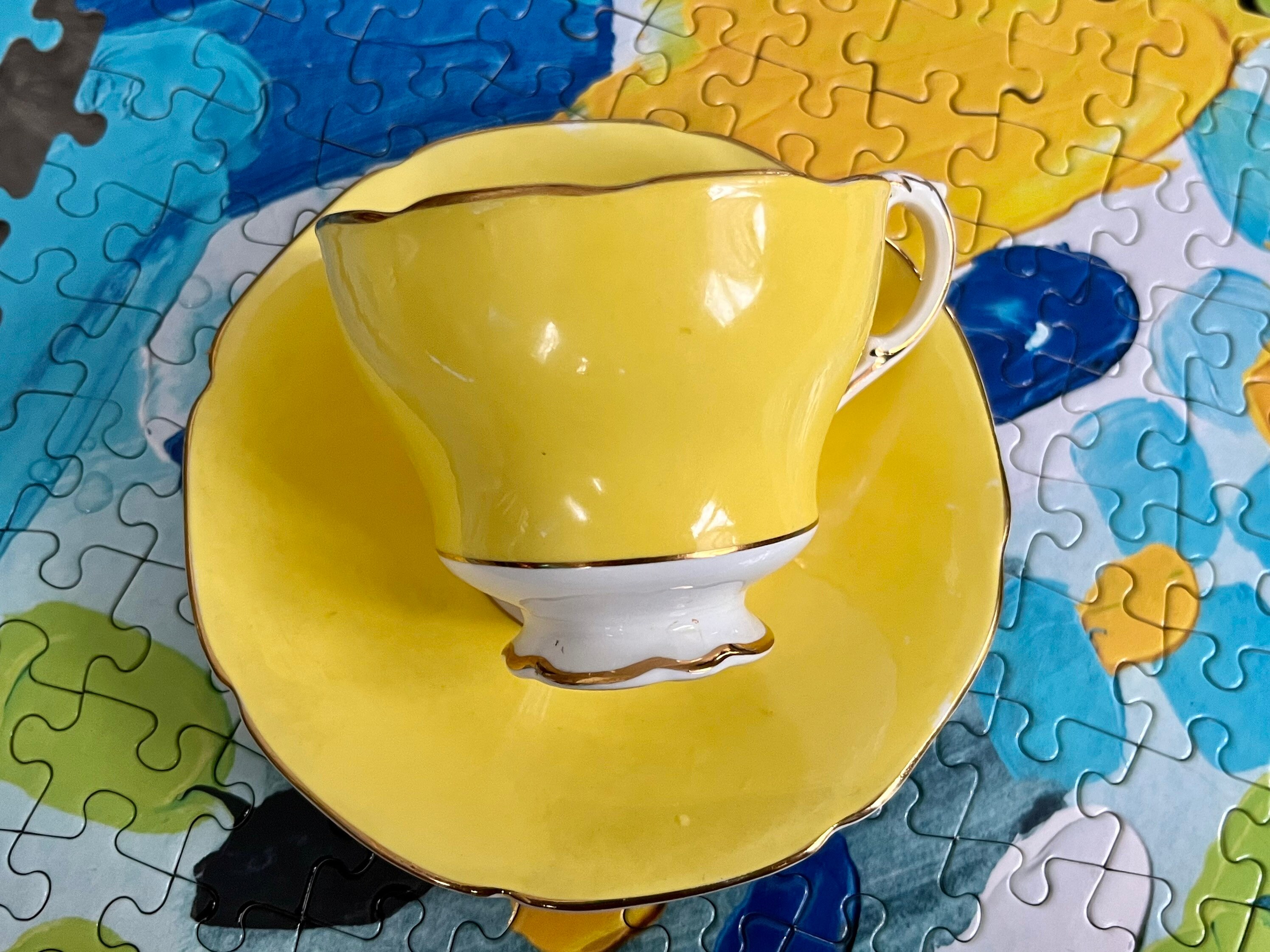 Vintage Paragon Double Warrant Bone China Teacup & Saucer – Yellow Floral Tea Cup Set – Made in England