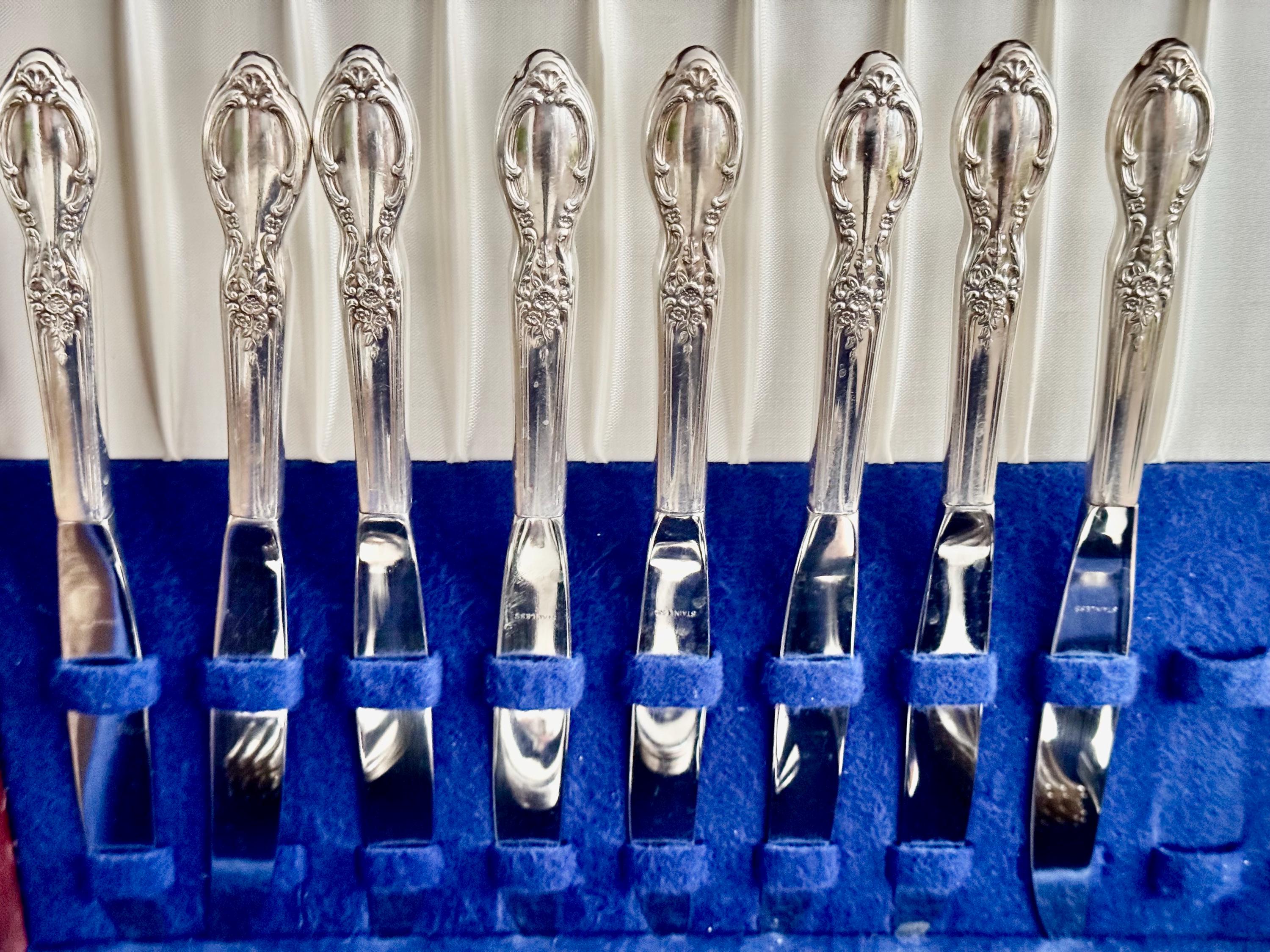Victorian Rose Silverplate Flatware Set: 53-Piece Service for 8