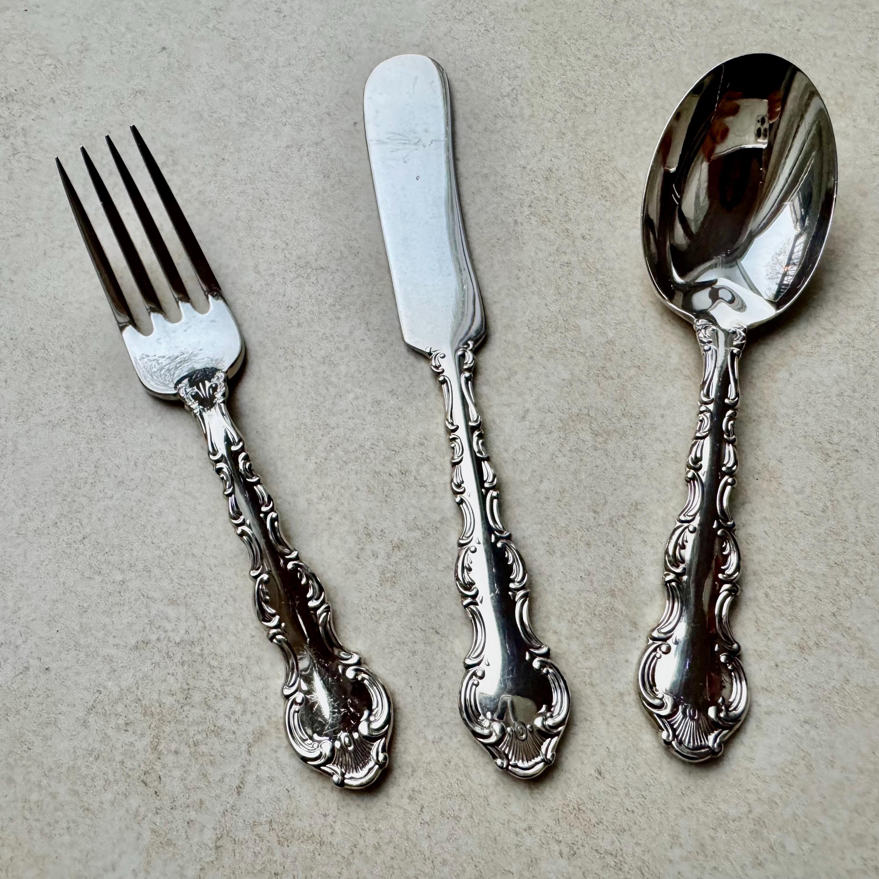 Vintage Birks Silverplate “Louis de France” Baby Set – Fork, Knife & Spoon