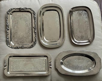 Vintage Silverplate Tray Collection – Rectangular or Oval – Engraved Silver on Copper