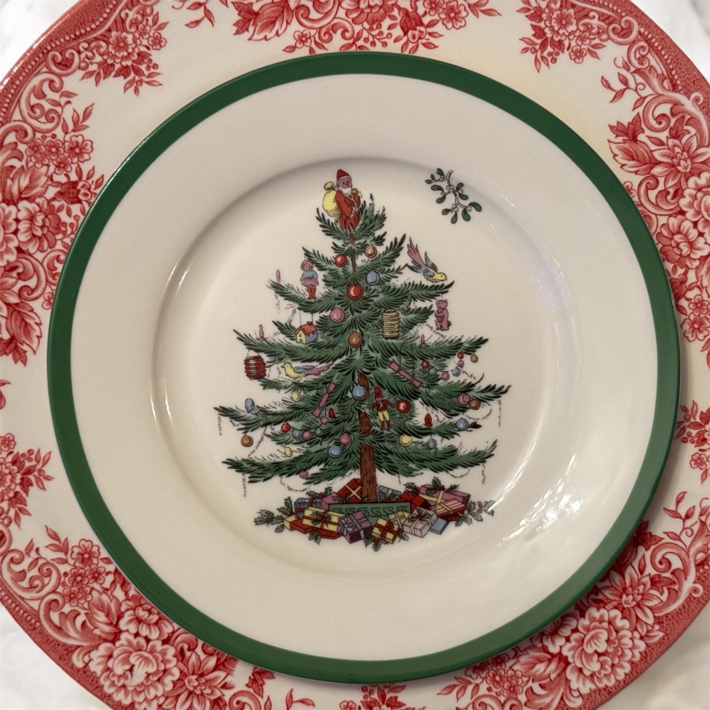Transferware Christmas Plates — Santa's Sleigh & Spode Tree