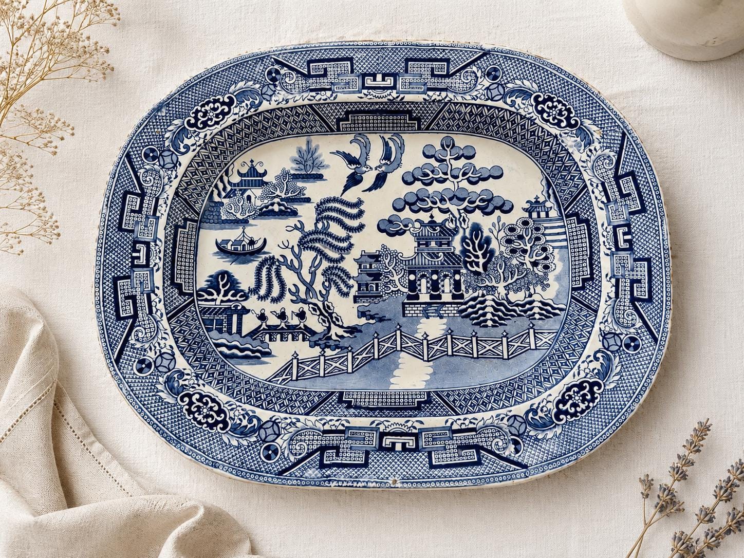 Antique Willow Pattern Transferware Platters – 17.75″ – J & G Meakin Blue Willow – Sold Individually