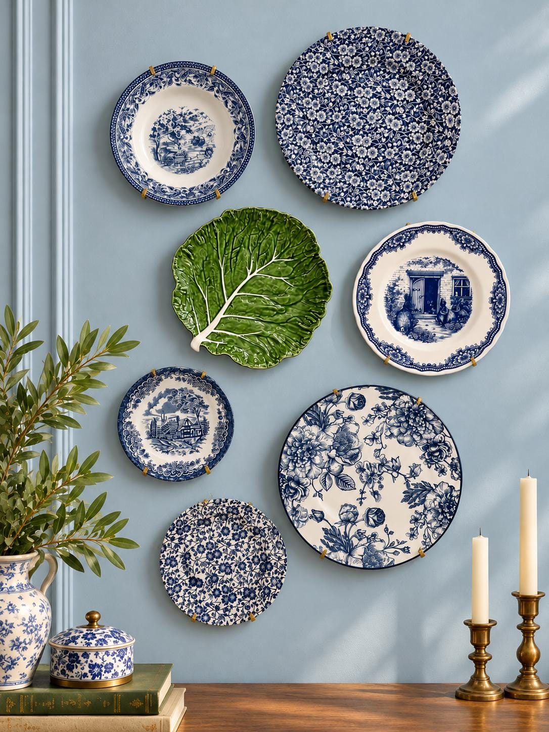 Vintage Plates Blue White Green - Etsy