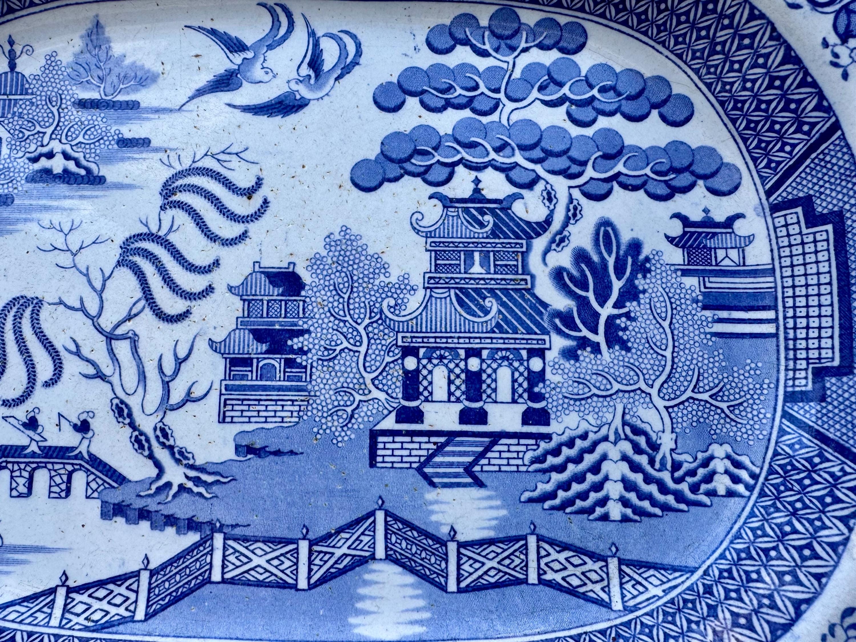 Antique M.T. & Co. Blue Willow Stoneware Platter – England, Circa Mid-19th Century