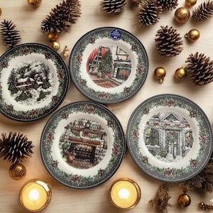 Vintage Style Transferware - Salad Plates 8.5” - Christmas Eve Theme - Royal Stafford England - Sold Individually image 1