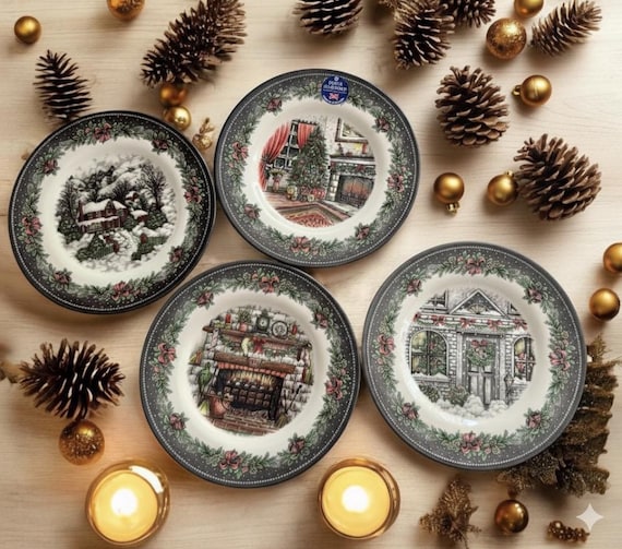 Vintage Style Transferware - Salad Plates 8.5” - Christmas Eve Theme - Royal Stafford England - Sold Individually