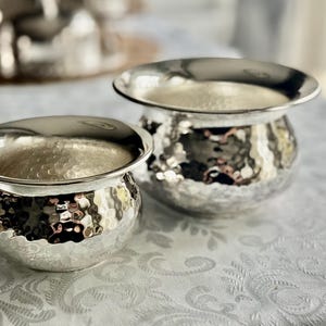 Italian Hammered Silverplate Bowls or Planters — Polished Reflective Vintage Pair