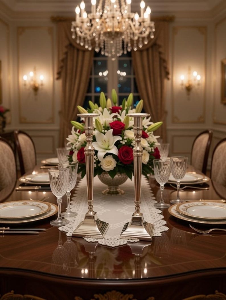 Tall Bombay Candlesticks – Lightly Gilded Silver Tone Wedding Table Centerpiece Pair Bild 4