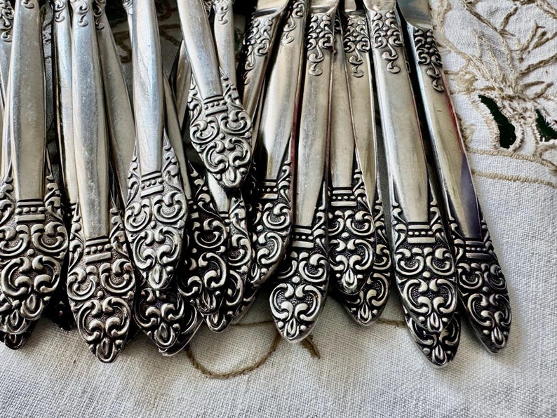 Vintage Northcraft Stainless Steel Flatware Set • Ornate Scroll Pattern, Japan image 3