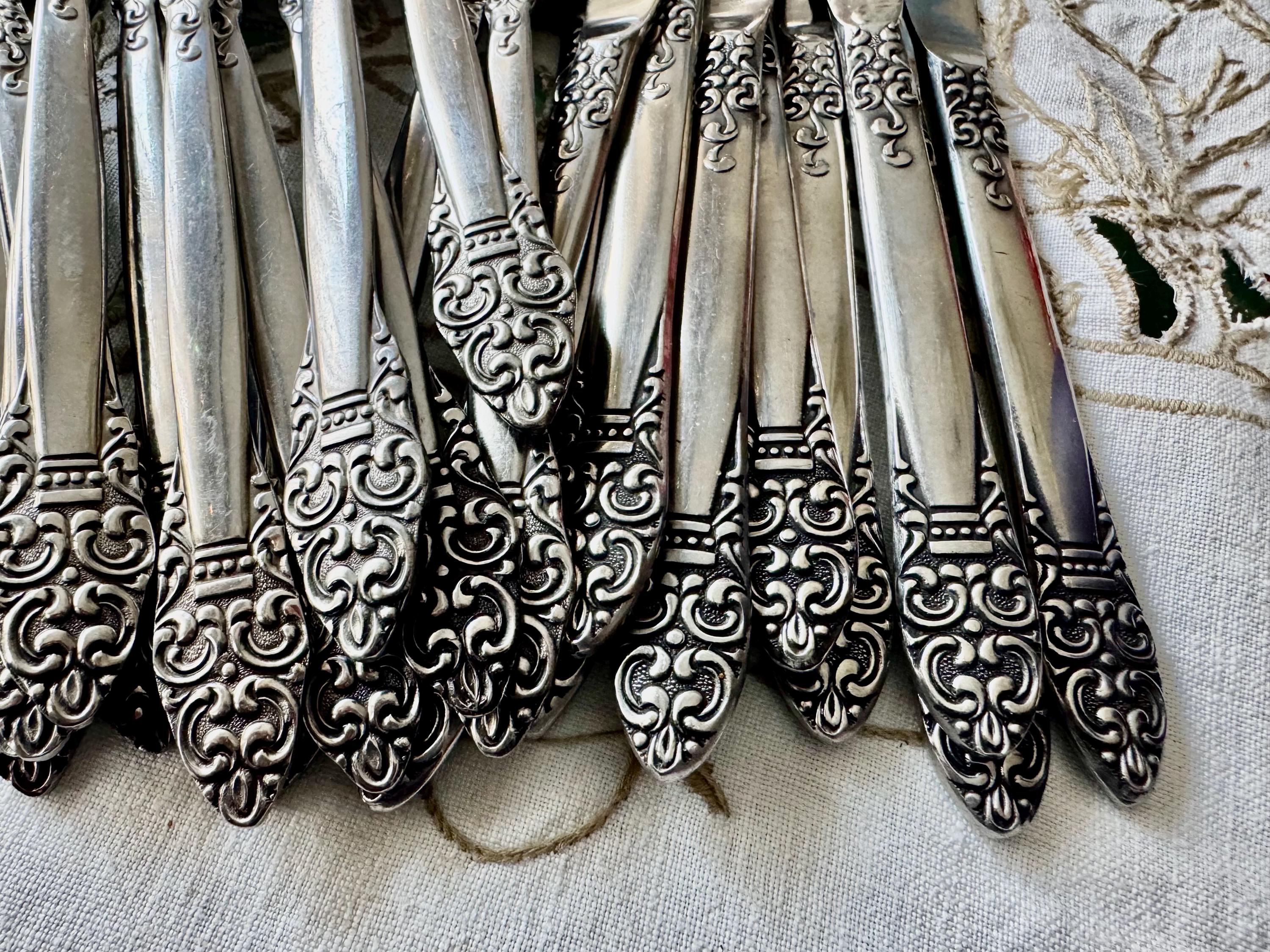 Vintage Northcraft Stainless Steel Flatware Set • Ornate Scroll Pattern, Japan