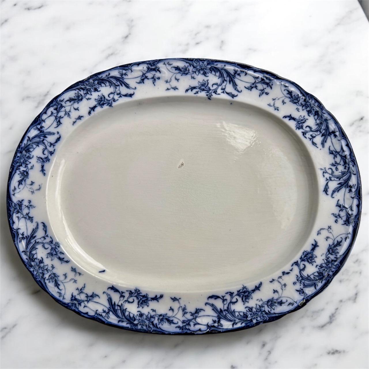 Antique 1880s Bridgwood Son Blue & White Transferware Oval Platter – 18 1/2” x 14 1/2”