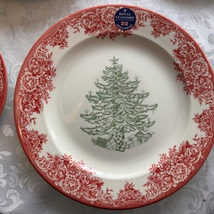 New Vintage Style Transferware - Red Christmas Plates - Christmas Eve Santa - Royal Stafford England image 7