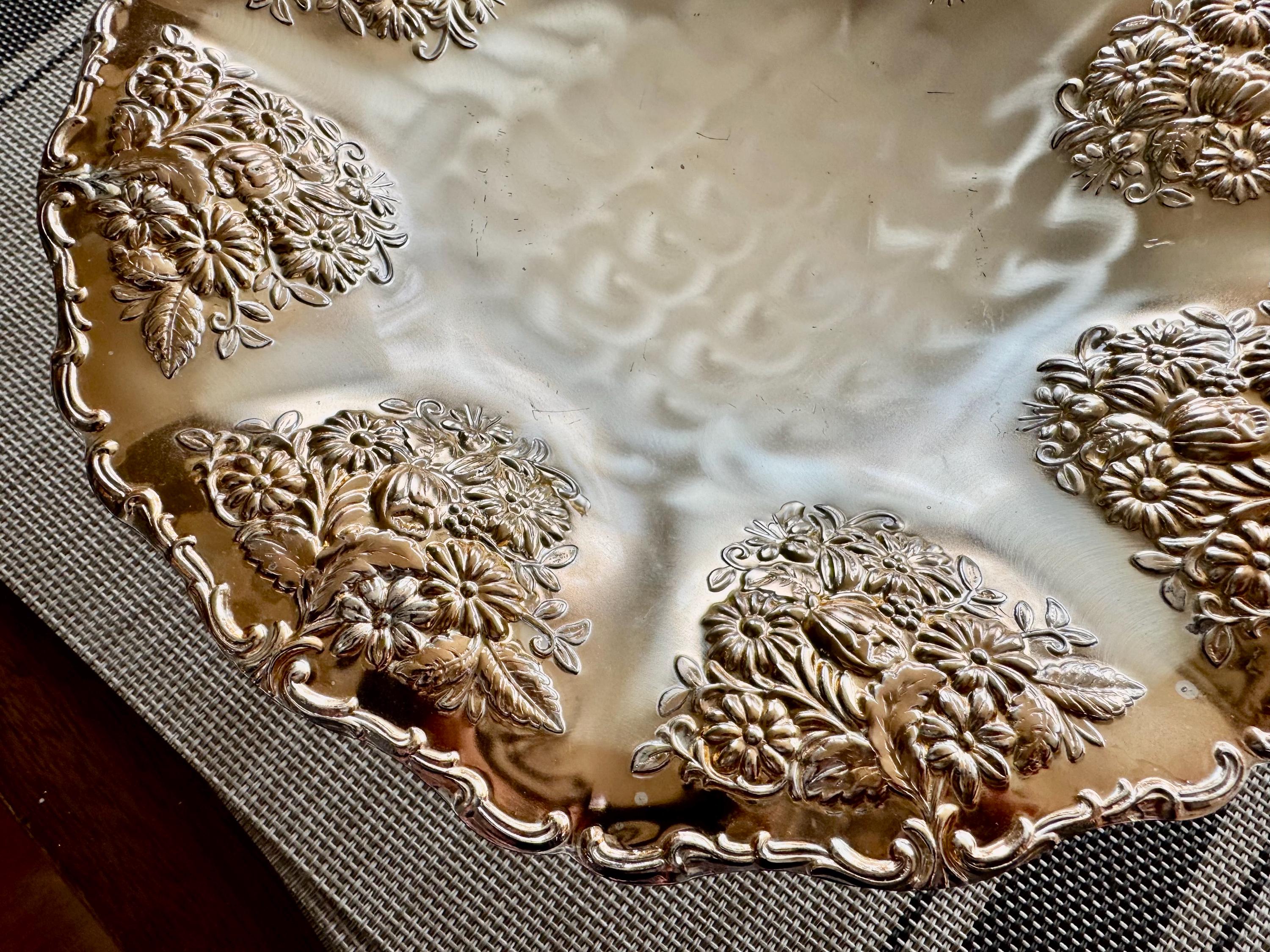 Vintage BMF Silverplated Footed Serving Bowl — Rose Embossed — Made in Western Germany