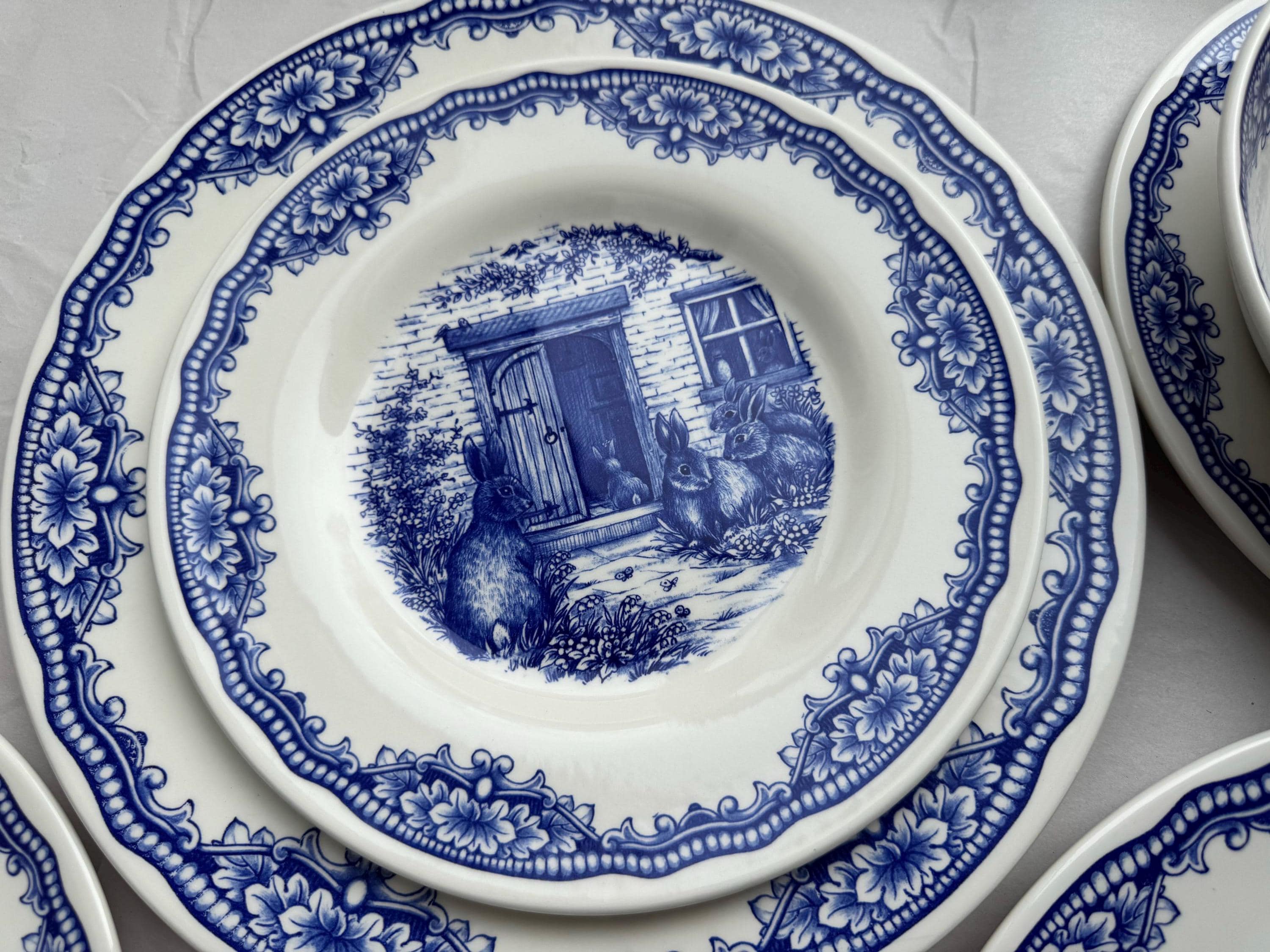 Blue & White Easter Bunny Plates – Royal Stafford England – Spring Tablescape – Easter Brunch Entertaining